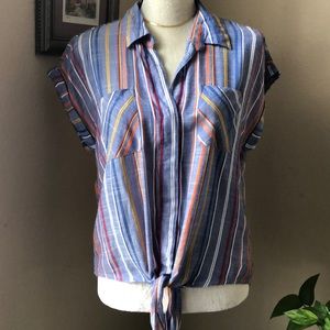 Francesca’s Multistripe Tie-Waist Blouse NWT